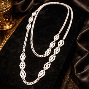 Vintage 1970s White Enamel Link Necklace | Bold Geometric Statement Chain